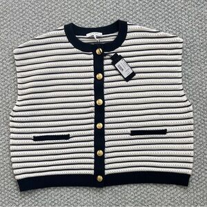 rag & bone Navy and White Striped Cardigan Vest